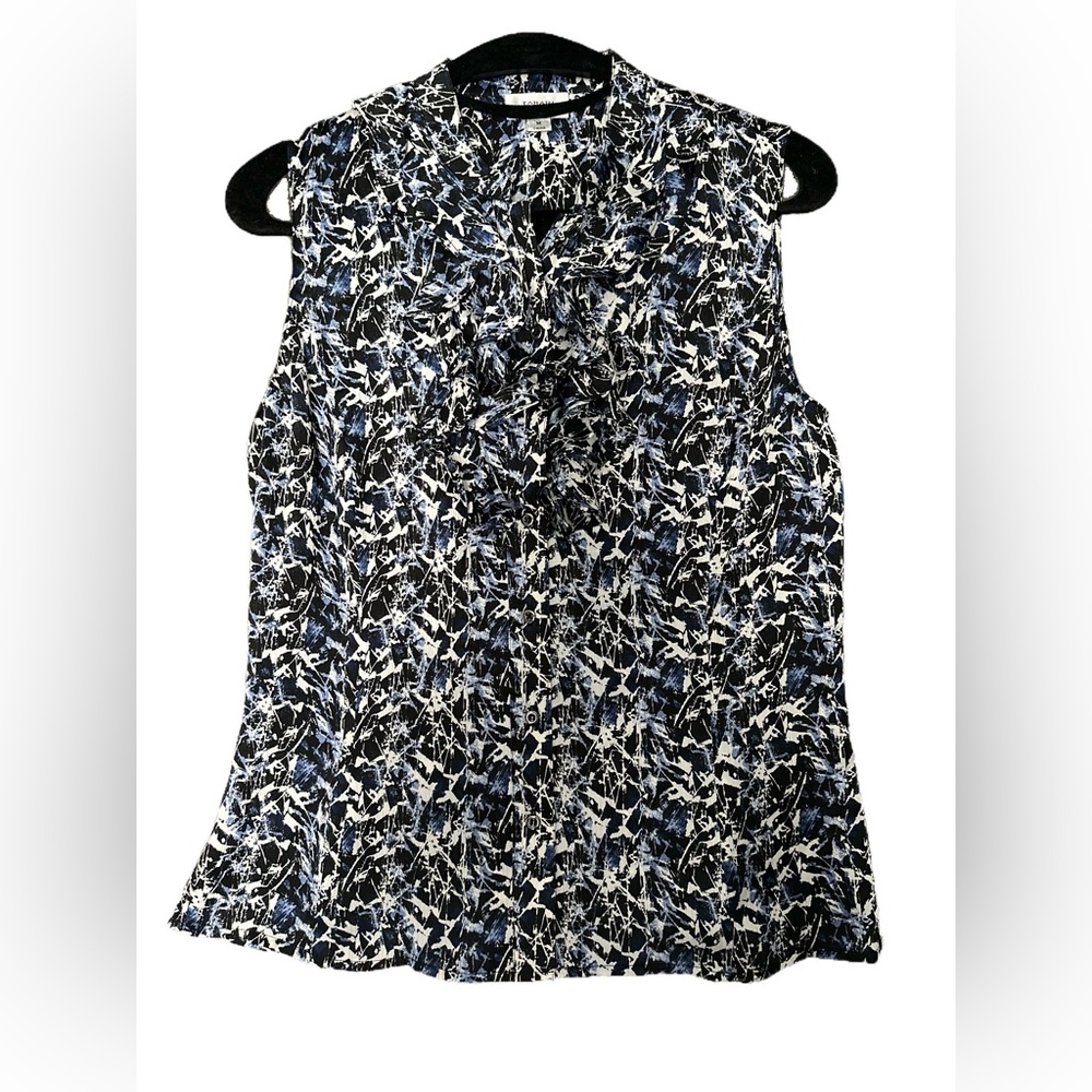 Tahari Ruffled Button-down Sleeveless Blouse